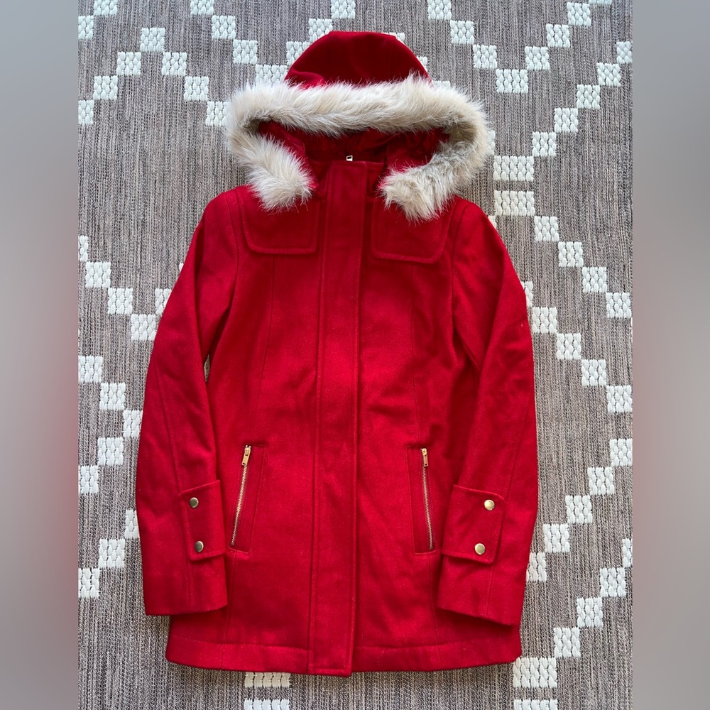 a new day Red Hooded Pea Coat XS